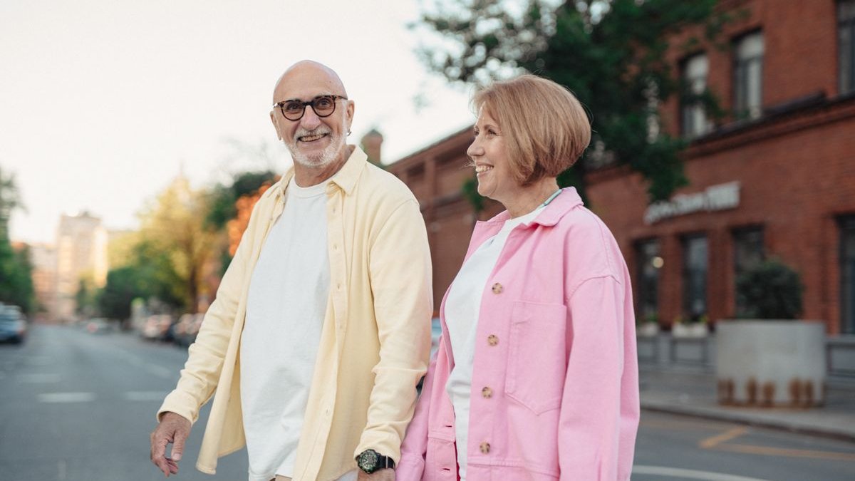 Happy senior couple over 60 enjoying warm companionship and meaningful connection through mature dating